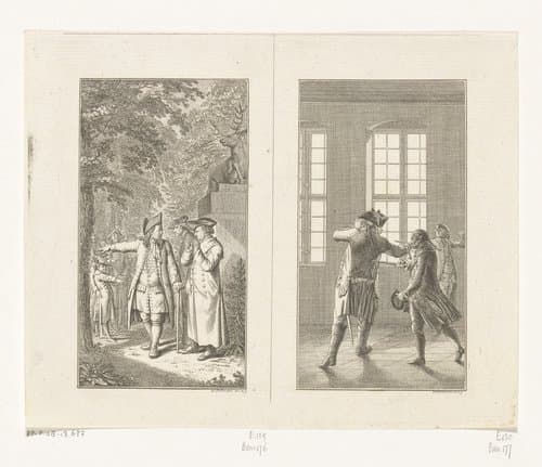 Twee scènes uit Sebaldus Nothanker by Daniel Nikolaus Chodowiecki