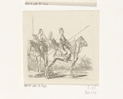 Drie Basjkieren te paard by Daniel Nikolaus Chodowiecki