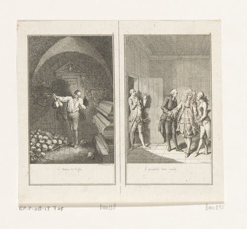 Twee scènes uit de geschiedenis van Blaise Gaulard by Daniel Nikolaus Chodowiecki