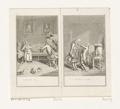 Twee scènes uit de geschiedenis van Blaise Gaulard by Daniel Nikolaus Chodowiecki
