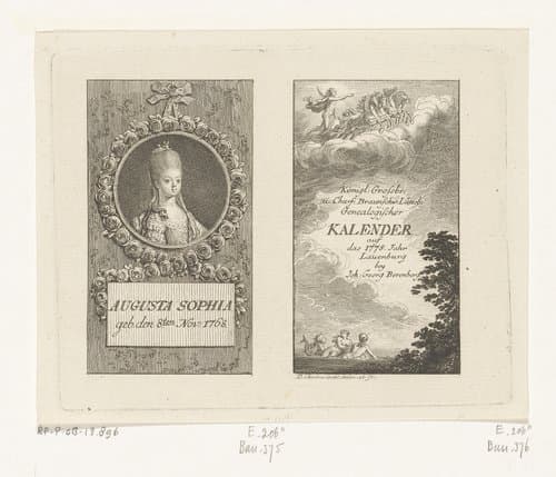 Portret van Augusta Sophia en Apollo in de zonnewagen by Daniel Nikolaus Chodowiecki