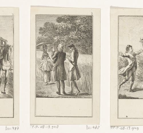 Twee mannen lopen achter een vrouw by Daniel Nikolaus Chodowiecki