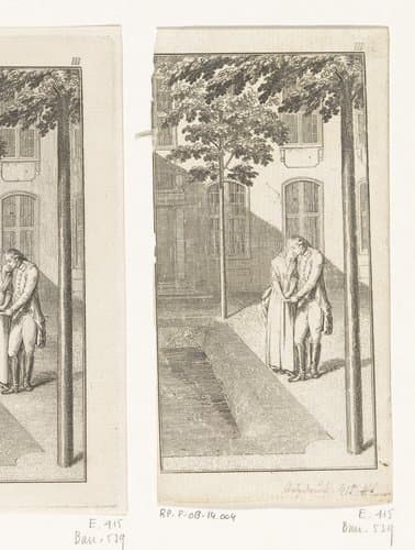 Alexander en Tinchen naast een vijver op een binnenplaats by Daniel Nikolaus Chodowiecki