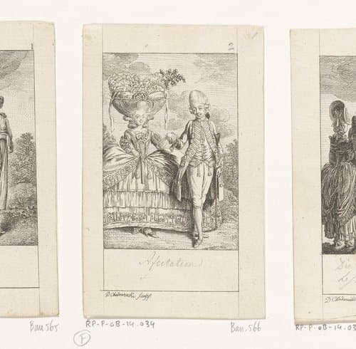 Man en vrouw in modieuze kleding by Daniel Nikolaus Chodowiecki