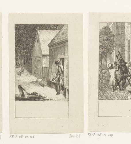 Man verlaat zijn huis in de winter by Daniel Nikolaus Chodowiecki