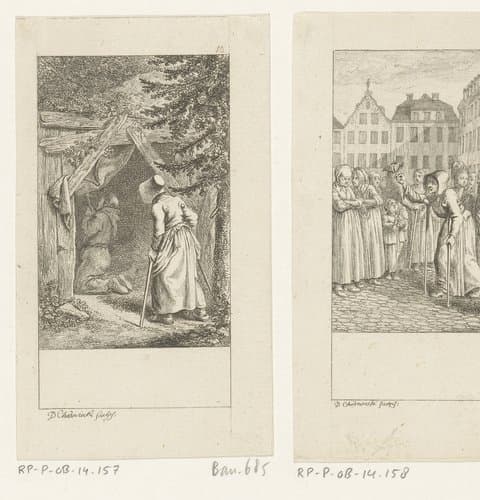 Oude vrouw bij een heremiet by Daniel Nikolaus Chodowiecki