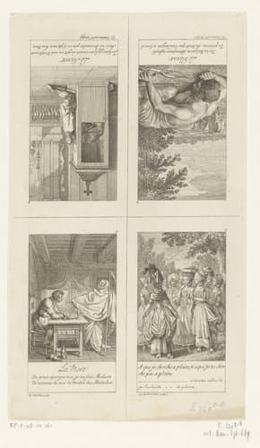 Vier scènes uit Lessing's Fabeln und Erzählungen by Daniel Nikolaus Chodowiecki