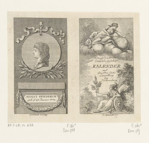 Portret en titelpagina voor de Lauenburg kalender 1781 by Daniel Nikolaus Chodowiecki
