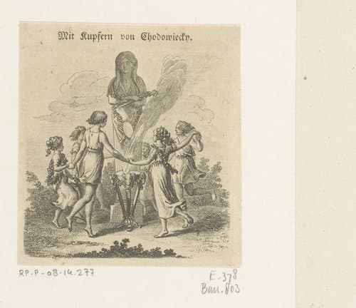 Kinderen dansen rond een vrouwelijke herme die zotheid symboliseert by Daniel Nikolaus Chodowiecki
