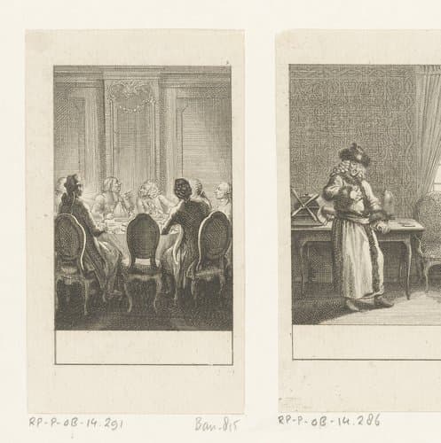 Heren in gesprek tijdens het diner by Daniel Nikolaus Chodowiecki