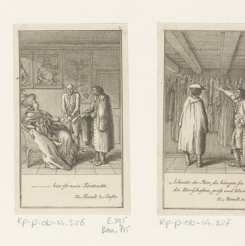 Frau von Schmerling probeert Fritz tot de adel te laten toetreden by Daniel Nikolaus Chodowiecki