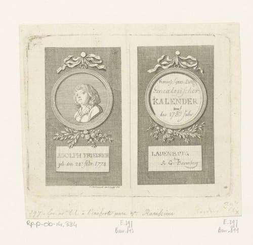 Portret en titelpagina voor de Lauenburg kalender 1782 by Daniel Nikolaus Chodowiecki