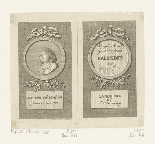 Portret en titelpagina voor de Lauenburg kalender 1782 by Daniel Nikolaus Chodowiecki