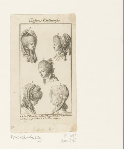 Kapsels en hoofddeksels voor dames by Daniel Nikolaus Chodowiecki
