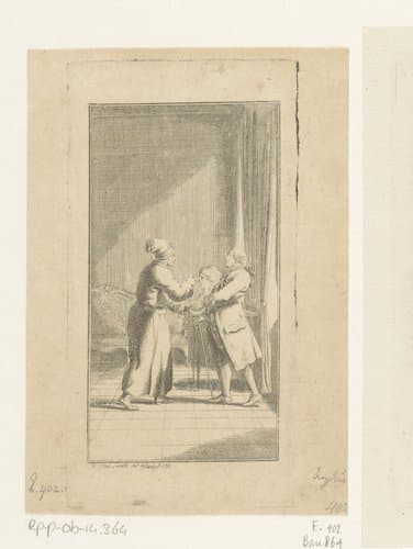 Webson en Dr. Braun naast de buste van Wilhelmine Arend by Daniel Nikolaus Chodowiecki
