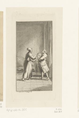 Webson en Dr. Braun naast de buste van Wilhelmine Arend by Daniel Nikolaus Chodowiecki