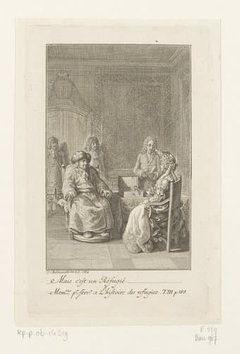 Friedrich Wilhelm in zijn rolstoel naast de kroonjuwelen by Daniel Nikolaus Chodowiecki
