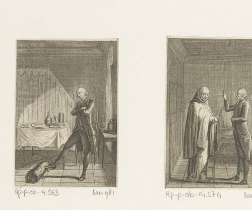 Yorick overdenkt het leven terwijl hij zijn bagage rond rolt by Daniel Nikolaus Chodowiecki