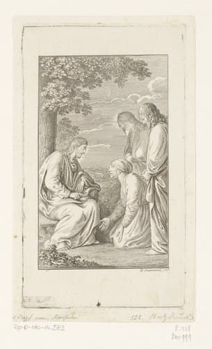 Christus luistert naar de knielende vrouw van Zebedeüs by Daniel Nikolaus Chodowiecki