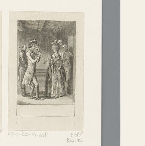 Jonkheer Siegfried biedt de Barones van Wellenthal zijn koets aan by Daniel Nikolaus Chodowiecki