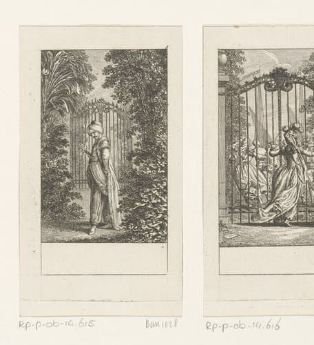 Bassa neemt in de tuin zijn liefde voor Adelheid in beschouwing by Daniel Nikolaus Chodowiecki