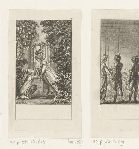 Bassa op zijn knieën voor Adelheid by Daniel Nikolaus Chodowiecki