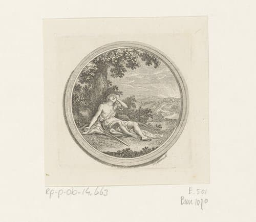 Jakob zittend onder een boom, in de verte de rijzende zon by Daniel Nikolaus Chodowiecki