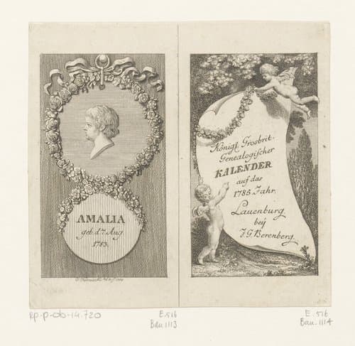 Portret van Amelia en een door putti opgehouden titelpagina by Daniel Nikolaus Chodowiecki
