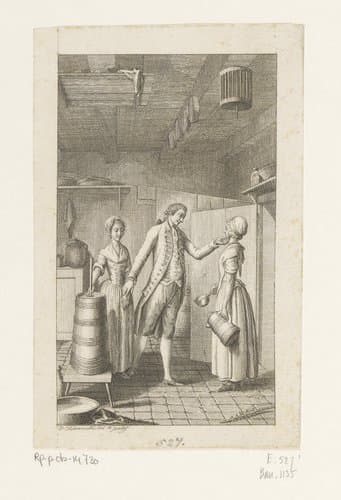 Lovelace flirt met de dochters van weduwe Sorlings by Daniel Nikolaus Chodowiecki