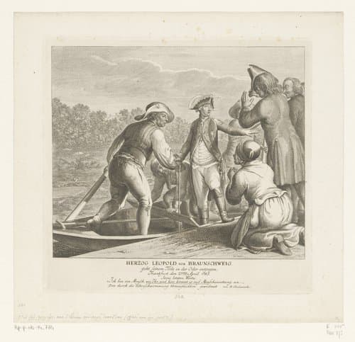 Hertog Leopold von Braunschweig gaat zijn dood in de Oder tegemoet by Daniel Nikolaus Chodowiecki