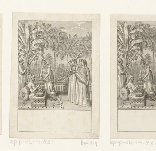 Vrouwen in een tuin maken muziek voor de Nawab by Daniel Nikolaus Chodowiecki