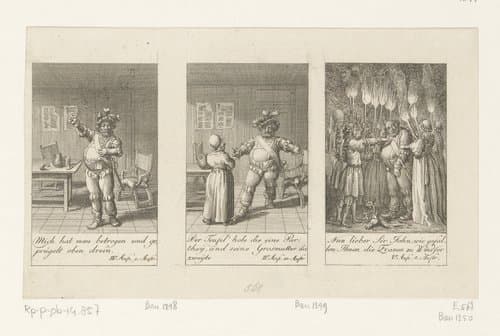 Drie voorstellingen uit William Shakespeares Merry Wives of Windsor by Daniel Nikolaus Chodowiecki