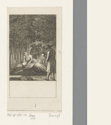 Camille en haar dienstmeid Betty buigen zich wenend over het graf van Sir Robert by Daniel Nikolaus Chodowiecki