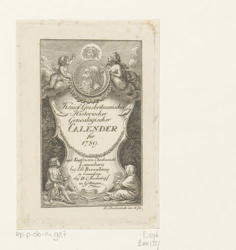 Cartouche met daaromheen vier personificaties van de seizoenen by Daniel Nikolaus Chodowiecki