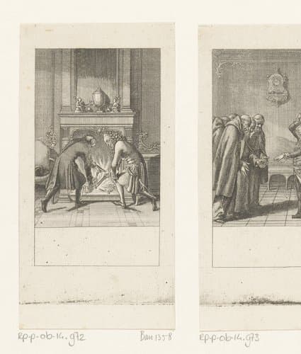 Friedrich II en Voltaire redden het blijspel uit het vuur by Daniel Nikolaus Chodowiecki