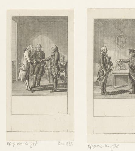 Frederik II vraagt Gellert naar de moraal van zijn fabel by Daniel Nikolaus Chodowiecki