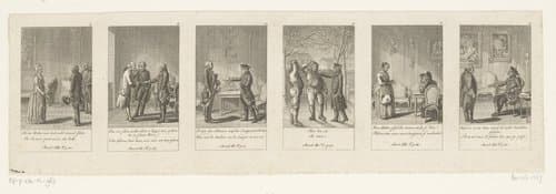 Zes voorstellingen uit de serie anekdotes van Friedrich II by Daniel Nikolaus Chodowiecki