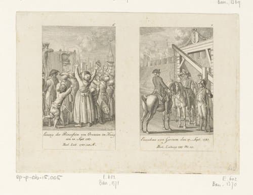 Twee voorstellingen uit de Nederlandse oorlogsgeschiedenis by Daniel Nikolaus Chodowiecki