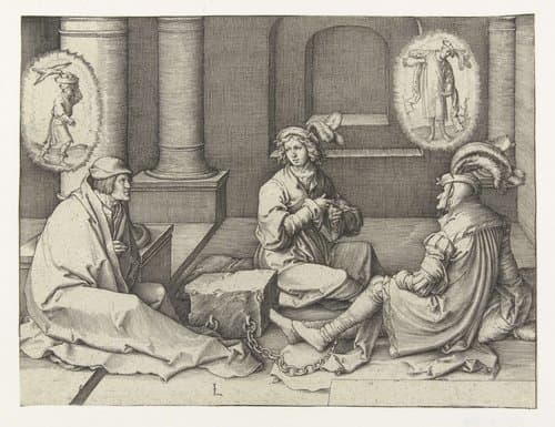 Jozef verklaart dromen in de gevangenis by Lucas van Leyden
