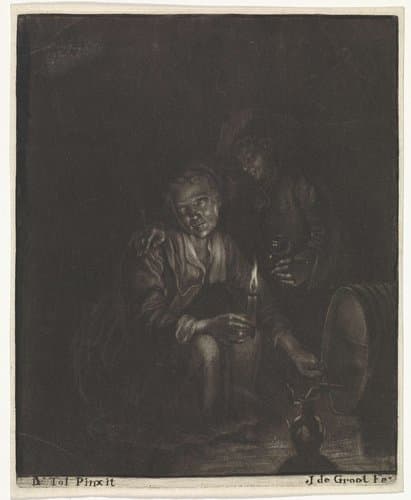 Een man en vrouw bij een wijnvat by Johannes de Groot (II)