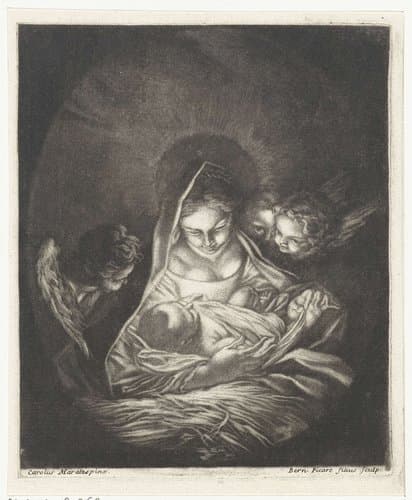 Maria met Kind, omringd door engelen by Bernard Picart