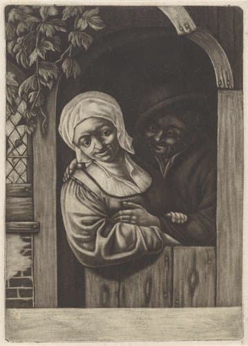 Man en vrouw in een deuropening by anonymous