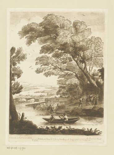 Landschap met roeiboot op een rivier en vlucht naar Egypte by Richard Earlom