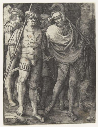 Vier soldaten in een bos by Lucas van Leyden