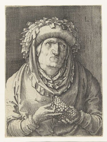 Oude man met druiventros by Lucas van Leyden
