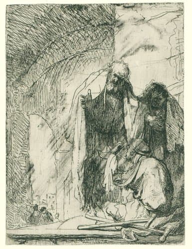 St Peter and St John at the gate of the temple: roughly etched by Rembrandt van Rijn