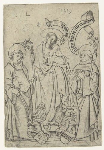 Maria met kind en twee heiligen by Monogrammist L (graveur, Nederland)