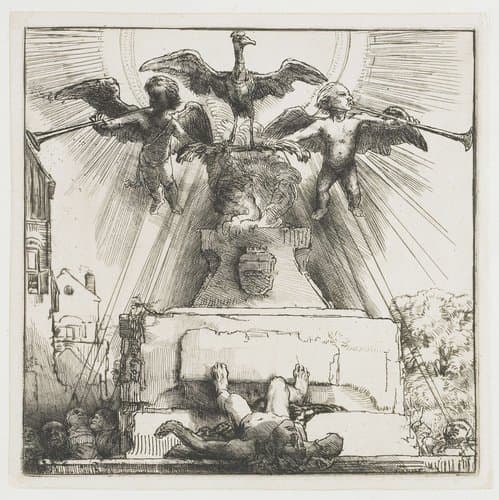 De feniks of het omvergeworpen standbeeld by Rembrandt van Rijn