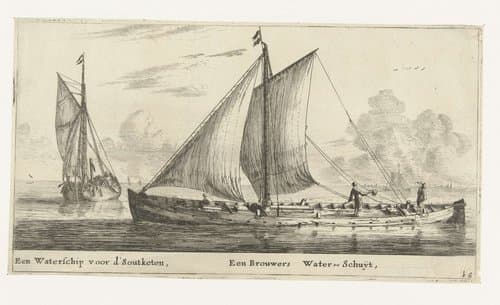 Twee schepen: een waterschip en een waterschuit by Reinier Nooms