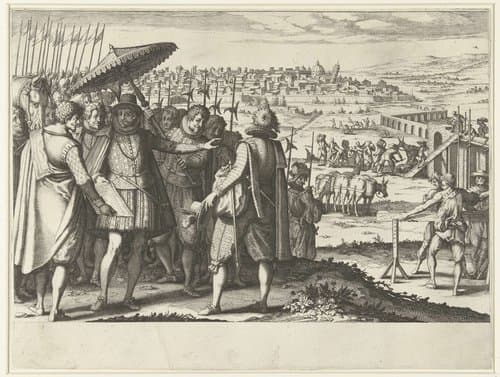 Ferdinando I de' Medici laat het aquaduct bij Pisa repareren by Jacques Callot